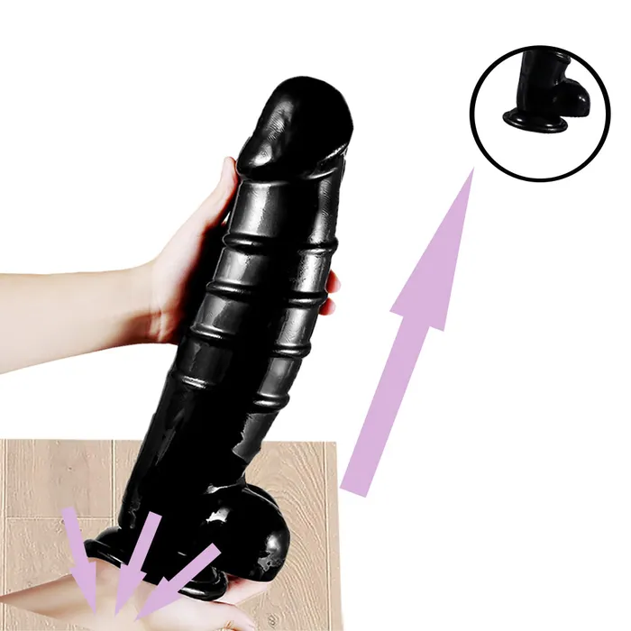 DY Female Sex Toys DY 1318 Giant Ribbed Realistic Dildo Black