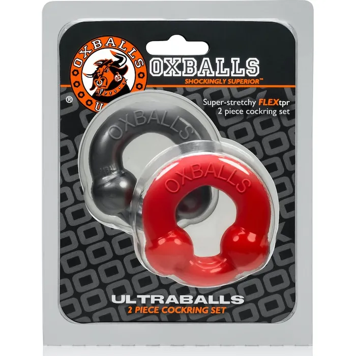 OxBalls OxBalls Ultraballs Cockring 2pack Steel and Red Male Sex Toys